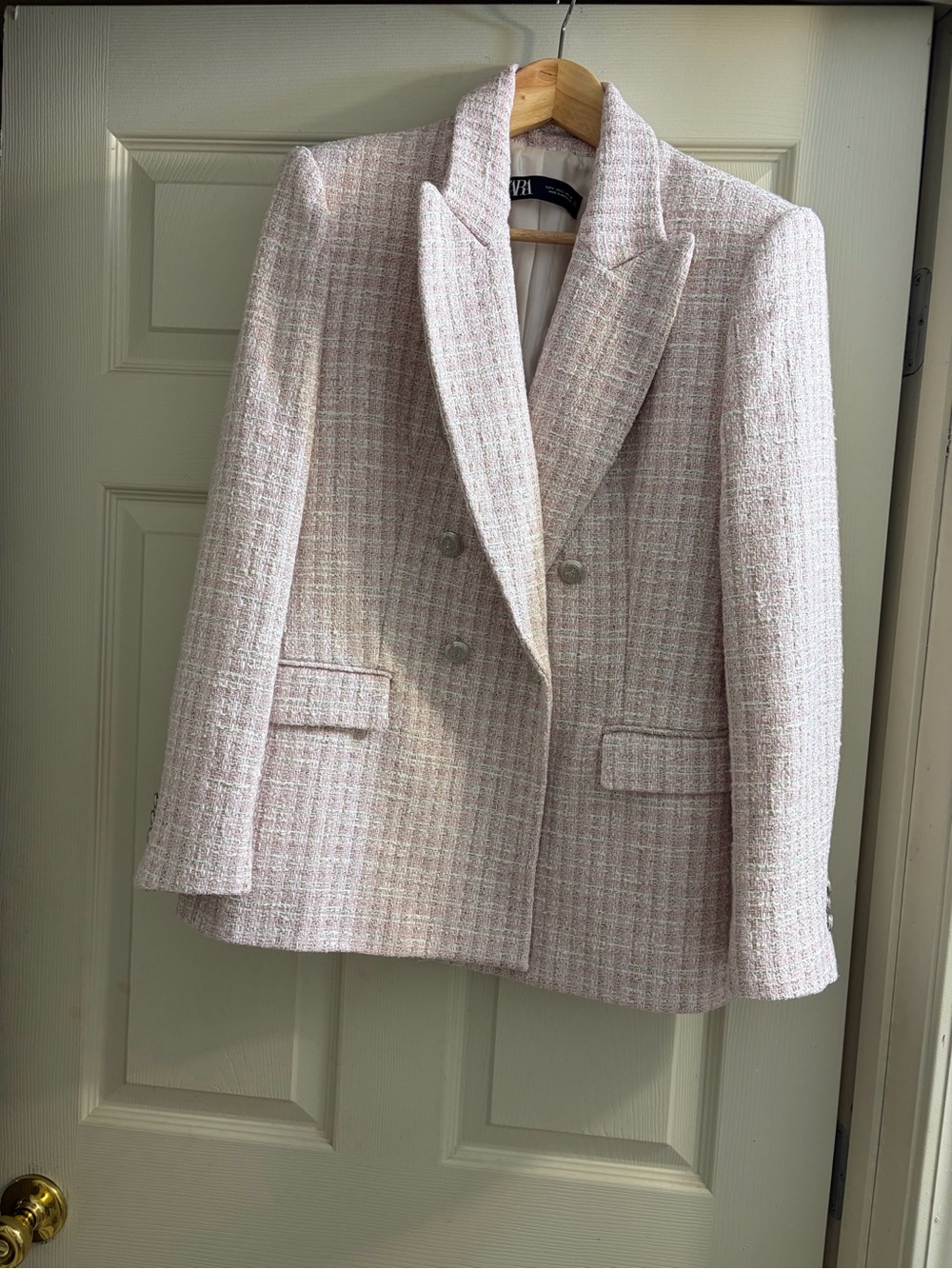 Zara Cream Tweed Double-Breasted Blazer - Picture 5 of 7